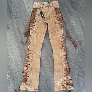 Brand New Fashion Nova light brown lace-up jeans